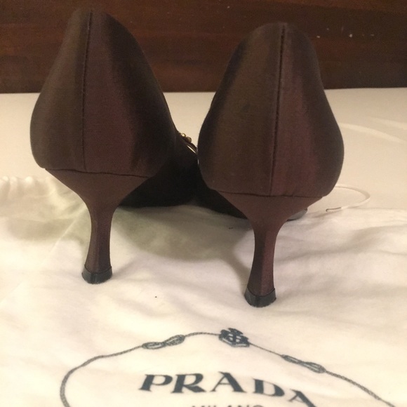 Prada Italy Chocolate Brown Jeweled Satin Pumps - Picture 4 of 6